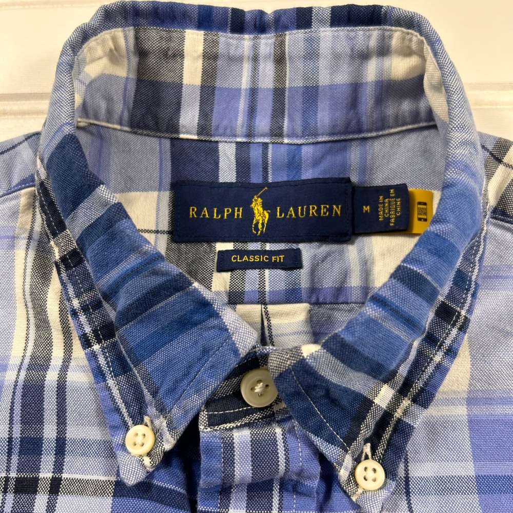 Polo Ralph Lauren Plaid Classic Fit Button Down Shirt Mens M Blue Short Sleeve